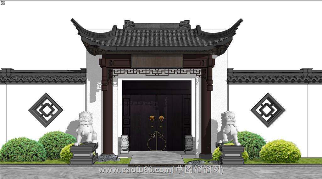 中式院门入户门SU模型