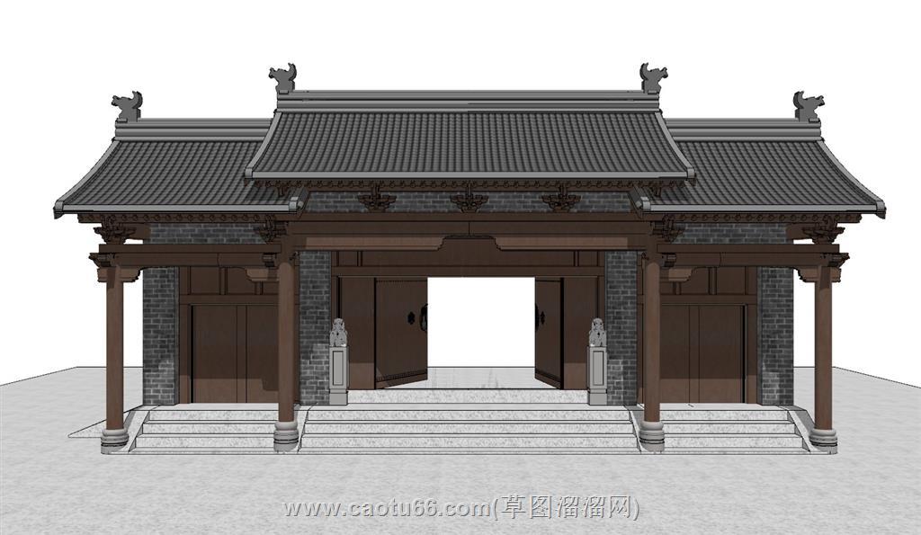 中式大门入户门SU模型