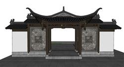 中式院门入户门SU模型