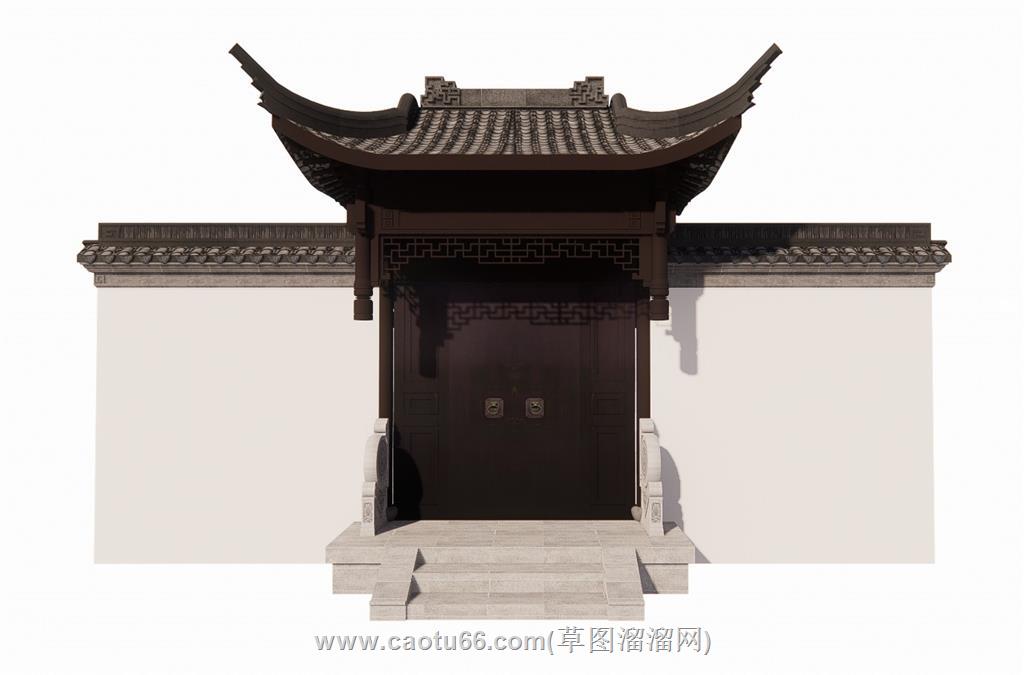 中式庭院门入户门SU模型