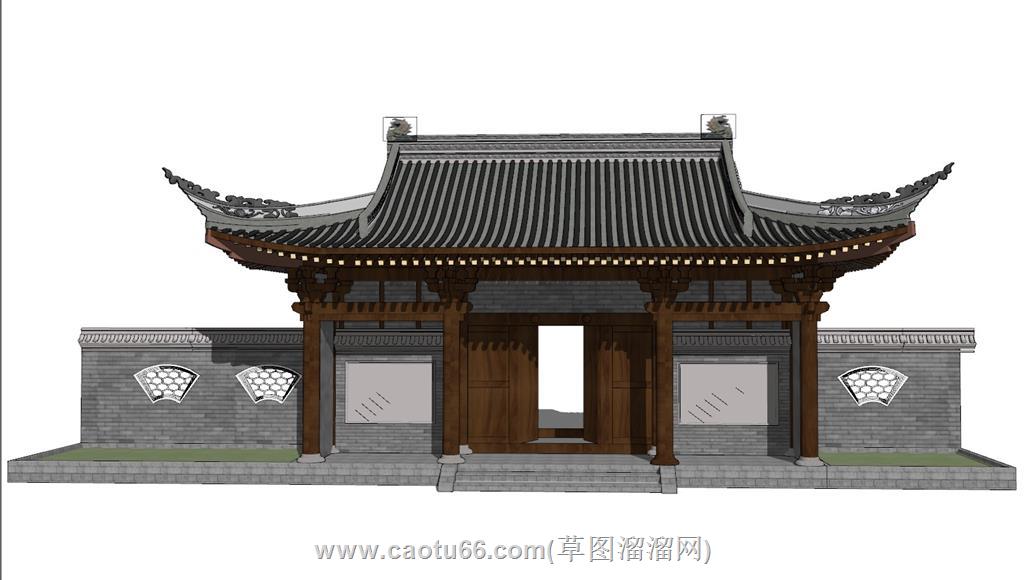 中式大门院门SU模型