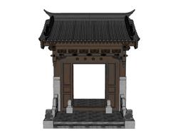 中式院门入户门SU模型