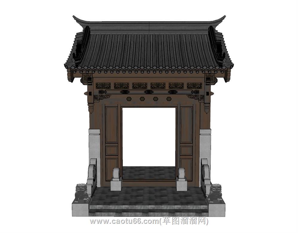 中式院门入户门SU模型