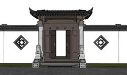 中式院门入户门SU模型
