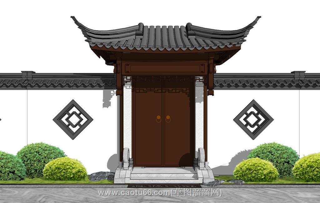 中式院门入户门SU模型