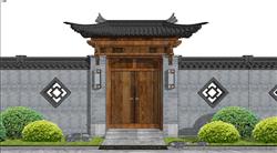 中式屋檐入户门SU模型