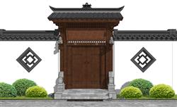 中式入户门院门SU模型