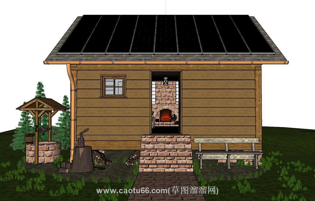 木屋住宅壁炉SU模型