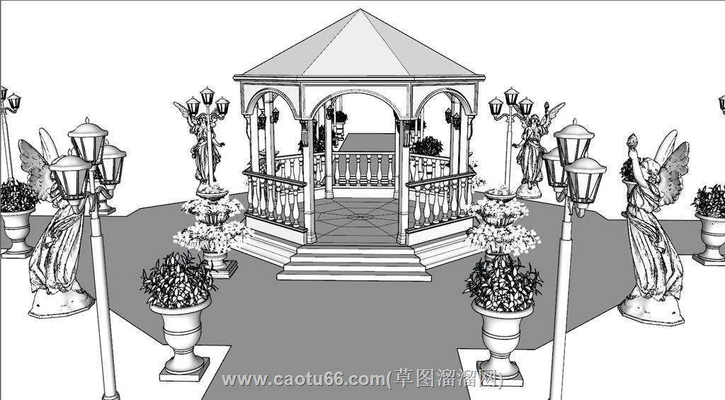 欧式亭子雕塑SU模型
