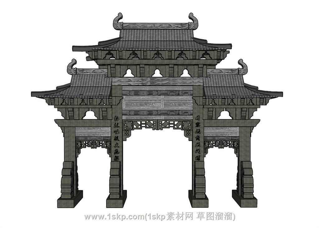 石纹门楼牌坊SU模型