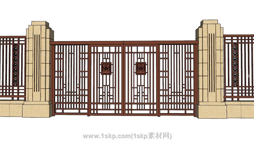 新中式大门SU模型