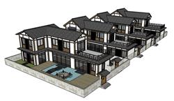 中式民宿别墅SU模型 免费sketchup模型下载