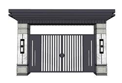 中式大门SU模型 免费sketchup模型下载