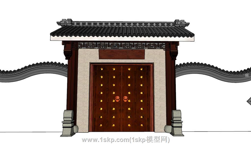 中式入户门院门SU模型