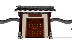 中式入户门院门SU模型