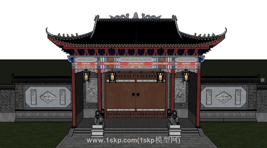 中式歇山顶庭院SU模型