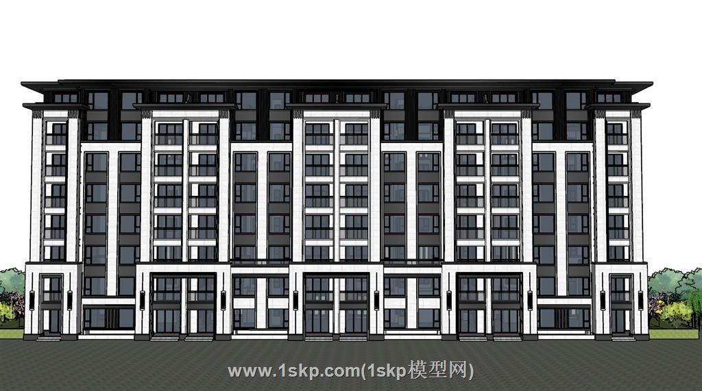 新中式住宅楼公寓SU模型
