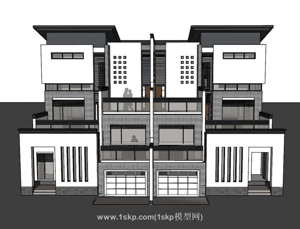 新中式民宿酒店SU模型