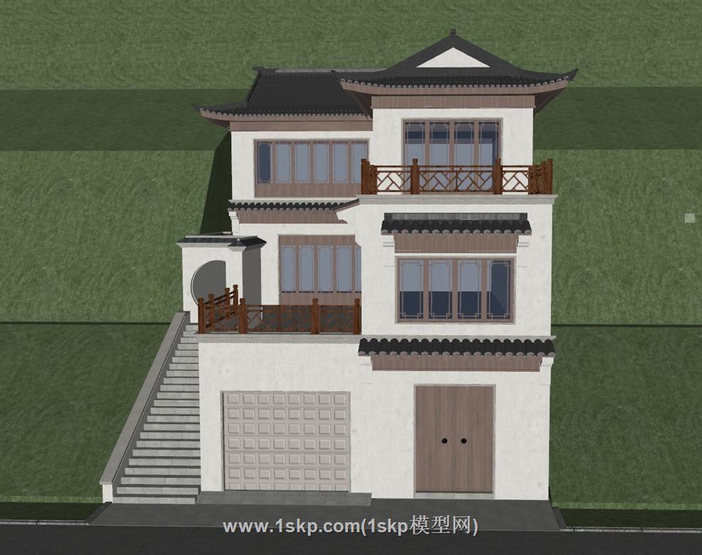 新中式山地独栋SU模型