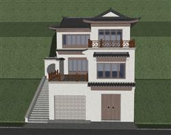 新中式山地独栋SU模型