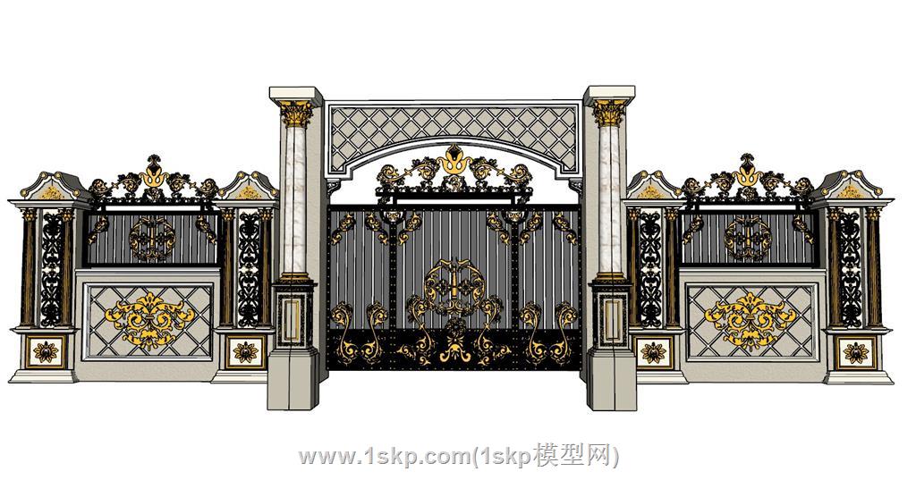 罗马柱铁艺大门SU模型