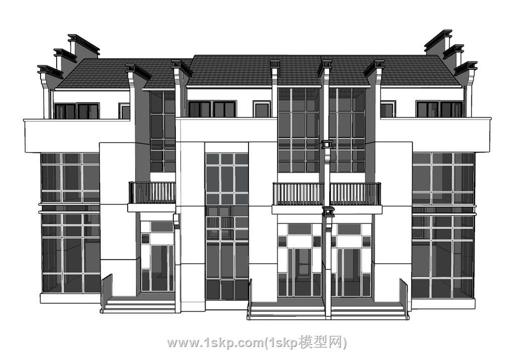 新中式民宿住宅SU模型