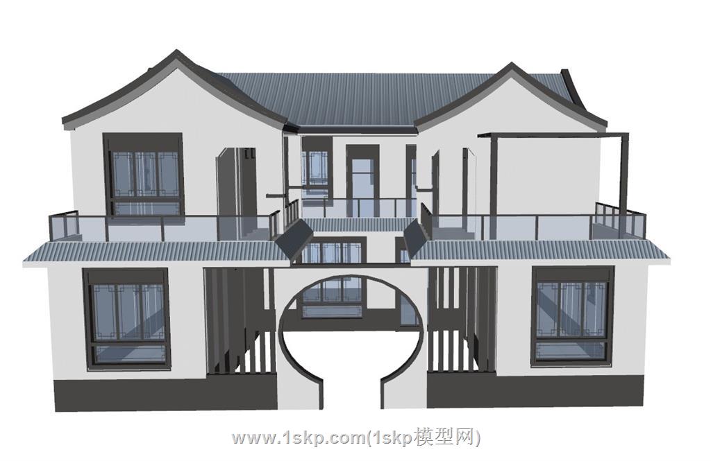 新中式月洞门别墅SU模型