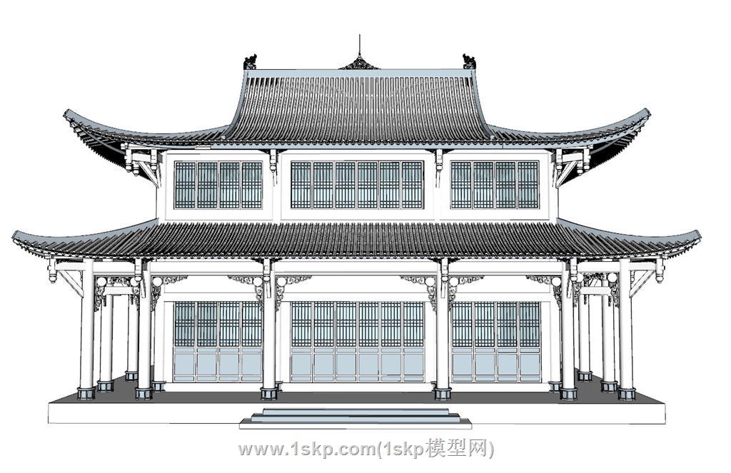 中式古建筑阁楼SU模型