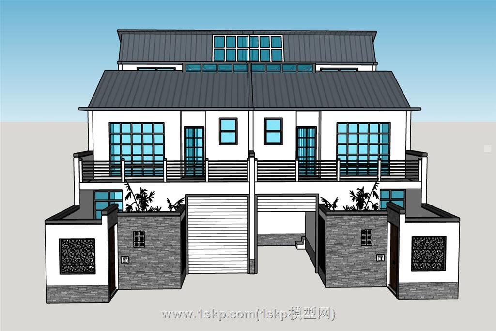 中式双拼别墅SU模型