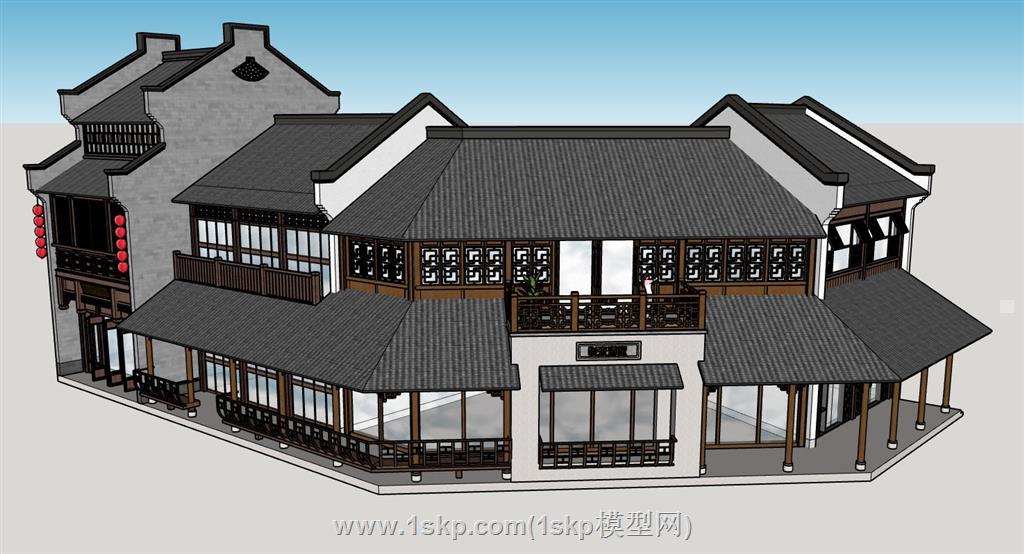 中式商业街建筑SU模型