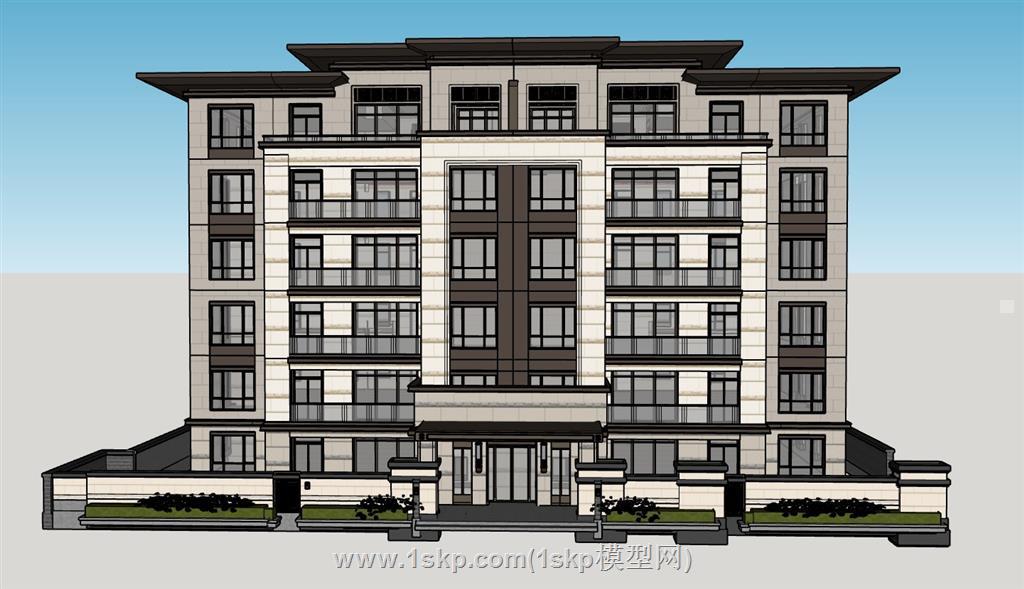 新中式公寓住宅楼SU模型