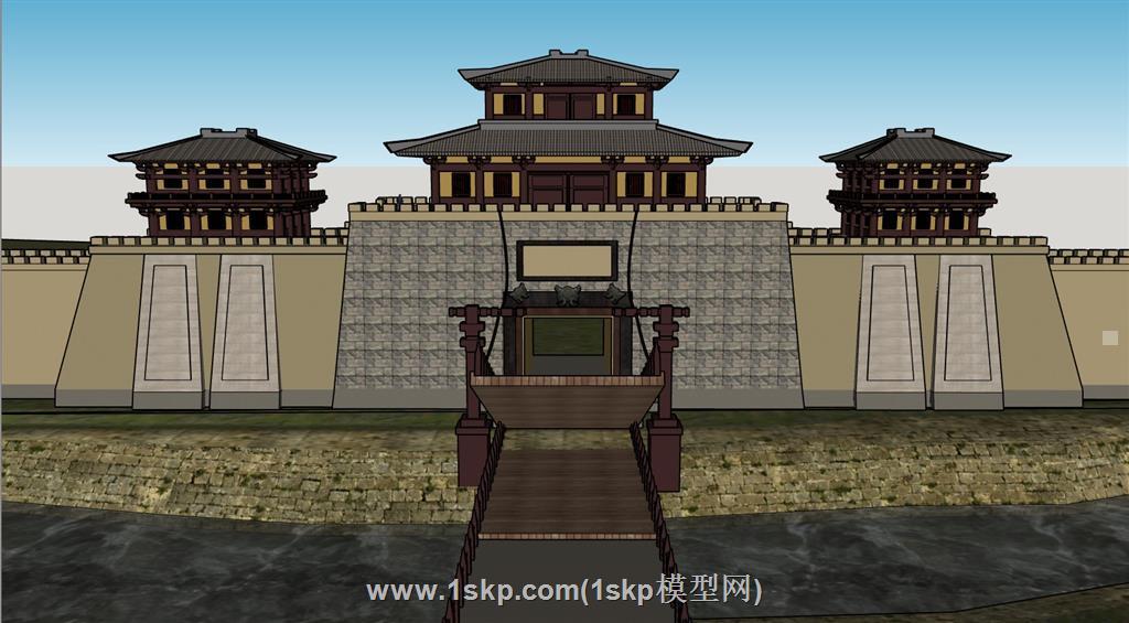 边关护城河城门SU模型