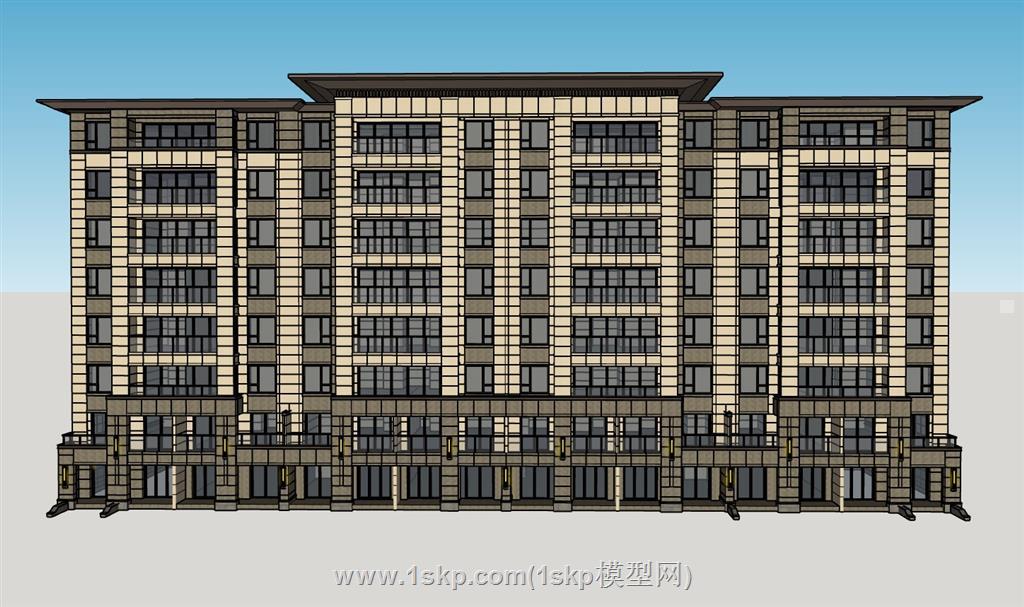 新中式住宅楼单元楼SU模型