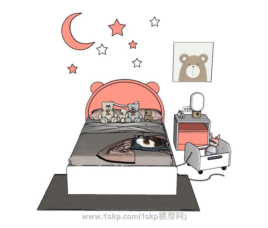 儿童床星星月亮SU模型