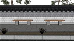 瓦片围墙场景SU模型