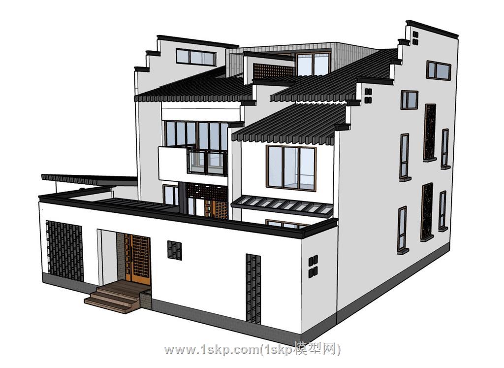 中式乡村自建房SU模型