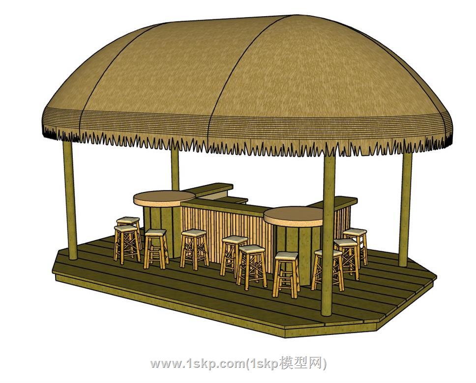 茅草亭茅草屋SU模型