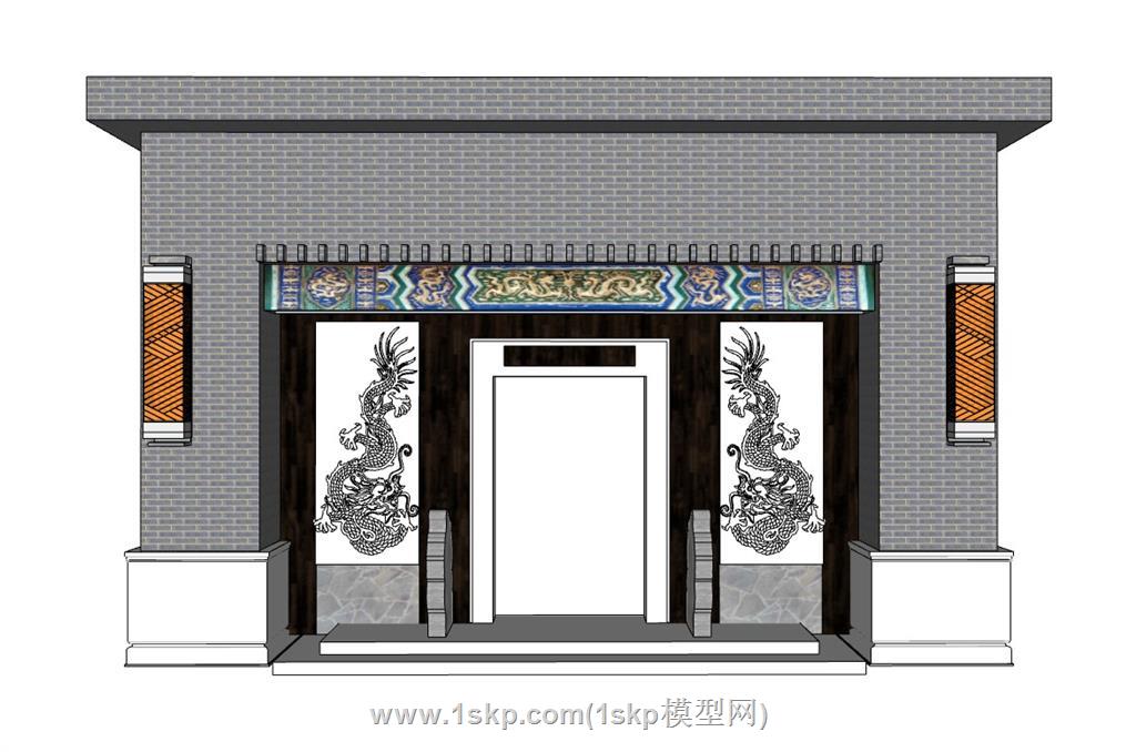 中式龙纹门头SU模型