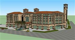 西班牙酒店建筑SU模型 免费sketchup模型下载