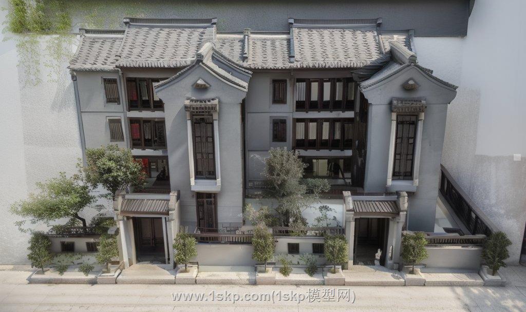 别墅中式双拼SU模型