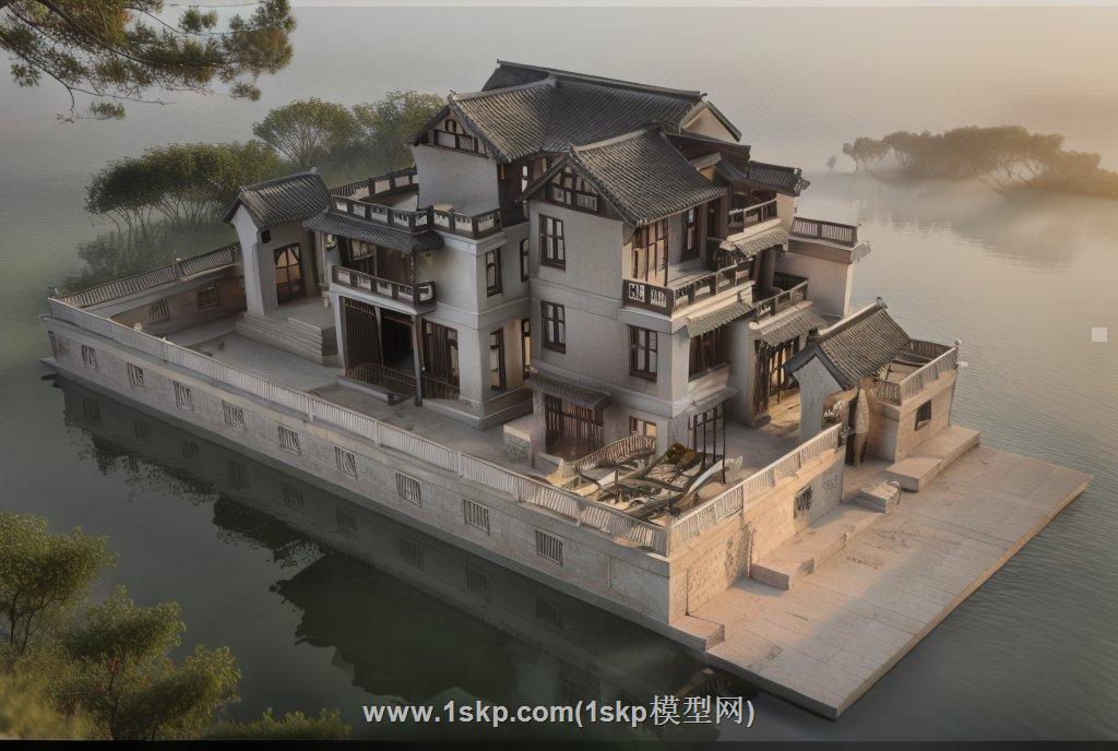 别墅中式合院SU模型