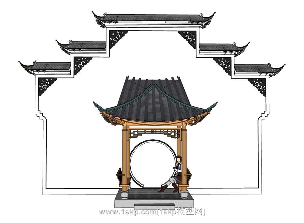 中式马头墙亭子SU模型
