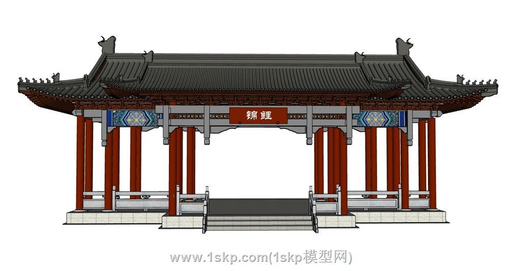 中式屋檐亭子SU模型