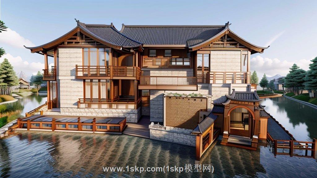 中式民宿建筑SU模型