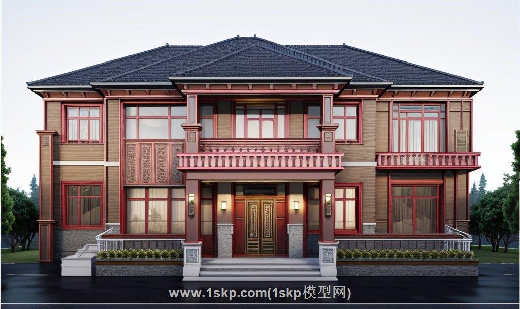 中式别墅建筑SU模型