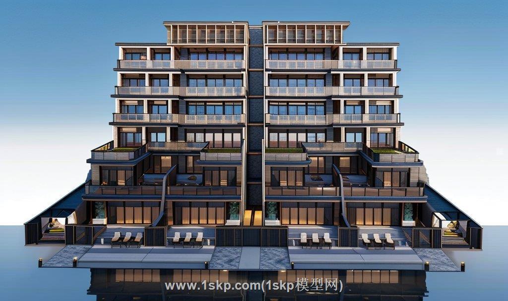 叠拼别墅建筑SU模型