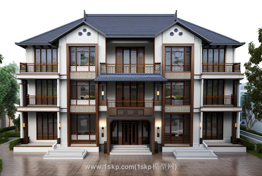 中式别墅自建房SU模型