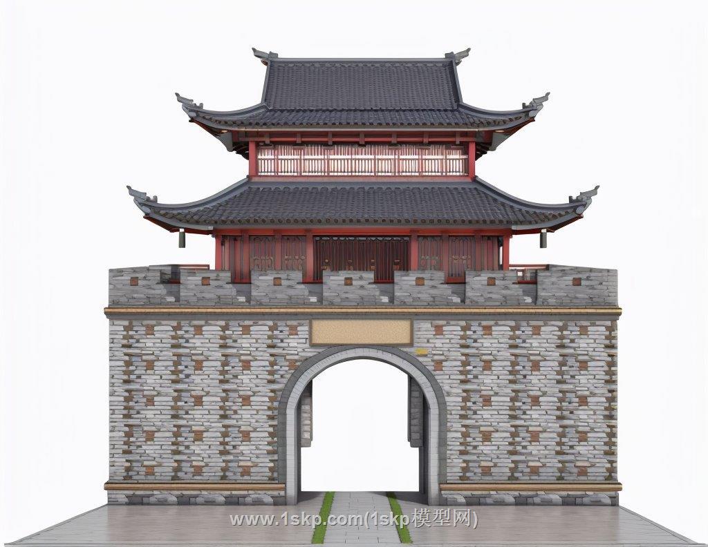 古城门口城楼SU模型