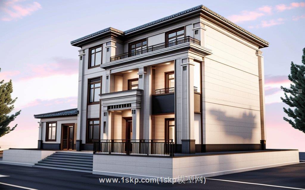 中式别墅建筑SU模型