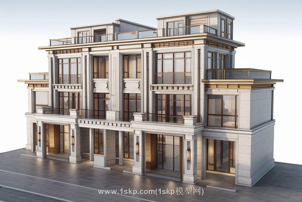 新中式别墅建筑SU模型